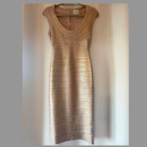 Hervé Léger Paris - Metallic Bandage Dress in Rose Gold Size Small